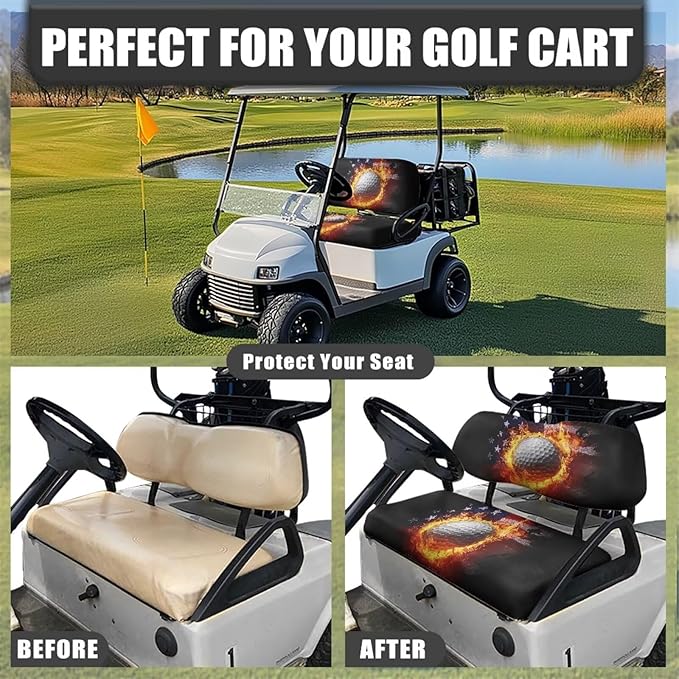 Suobstales Golf Cart Front and Rear Seat Cover Set for EZGO TXT RXV & Club Car DS 2 Passenger, Washable Bench Seat Covers Kit