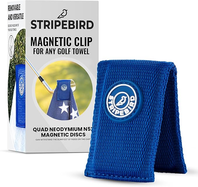 Stripebird - Magnetic Clip for Any Towel (Blue) - Highest Strength Magnet for Magnetic Golf Towel - Removable from Towels - Magnetic Golf Towel Clip - Magnetic Golf Towels for Men
