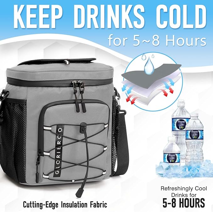 Golf Cart Cooler Bag Insulated - 12-Can Leakproof Soft Cooler Bag with Hook-and-Loop Lid, Waterproof Zippers, and Multi-Pockets for Accessories; Fits on Golf Push Cart