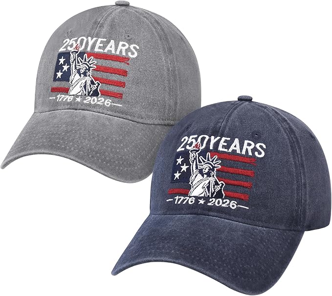 2 Pack USA 250th Anniversary Washed-Cotton Baseball Cap Patriotic Hat American 250 Year Merchandise for Men Women