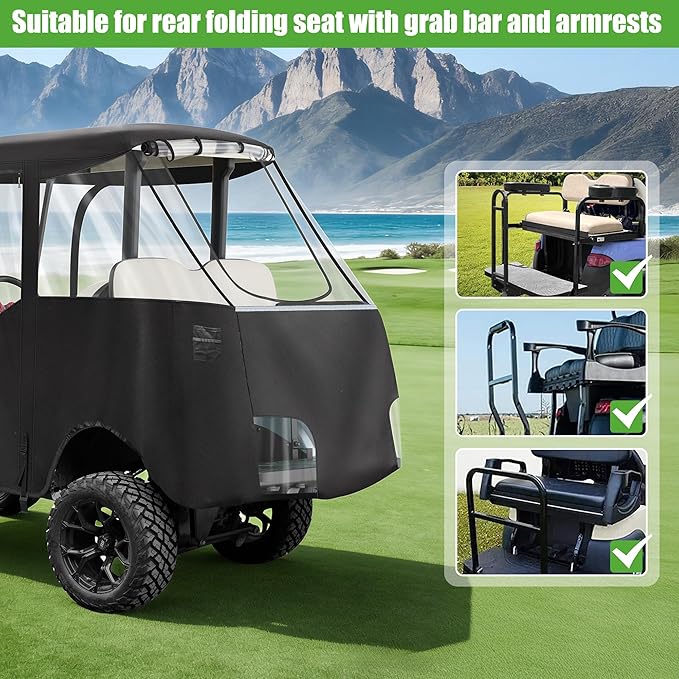 10L0L 4 Passenger Golf Cart Enclosure fit Yamaha G14 G16 G22 G29 Drive and Drive 2, 600D Heavy Duty 4 Person Yamaha Rain Cover with Clear PVC Windshield,Waterproof UV Block Oxford Cloth
