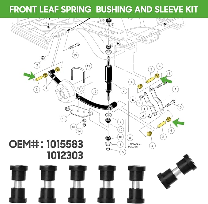 10L0L Golf Cart Repair Bushing Kits - Golf Cart Front Rear End Repair Bushing Kits for Club Car DS 1993 Up - Front Suspension Upper/Lower Rear Kit with Leaf Spring Bushings Sleeve Kit