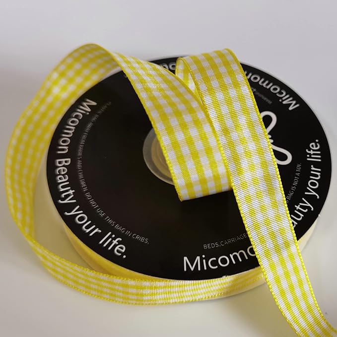 Yellow Gingham Plaid Checked Ribbon 25 Yards Each Roll 100% Polyester - Image 7