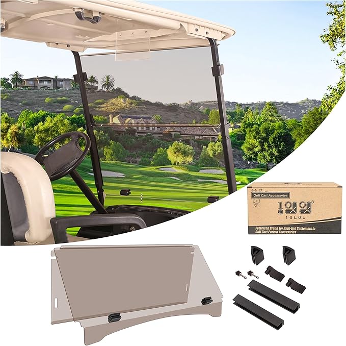10L0L Golf Cart Folding Windshield for Yamaha G29/Drive 2007-2016 Gas & Electric, 4mm Clear Polycarbonate Windshield, Fold-Down Design with Heavy-Duty Hinges, UV & Impact Resistant, No-Drill Install