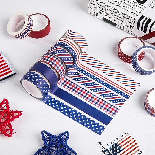 Whaline 12 Rolls 4th of July Washi Tape Patriotic Stars Stripes Washi Masking - Image 4