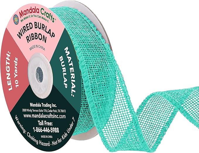 Mandala Crafts Turquoise Burlap Wired Ribbon 1 Inches Wide Jute Ribbons by MandalaCrafts