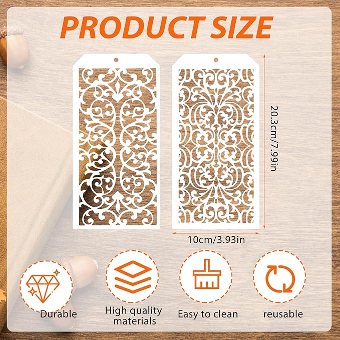 8x4 Inch Texture Stencils for Painting – 18pcs Reusable Background Templates - Image 2