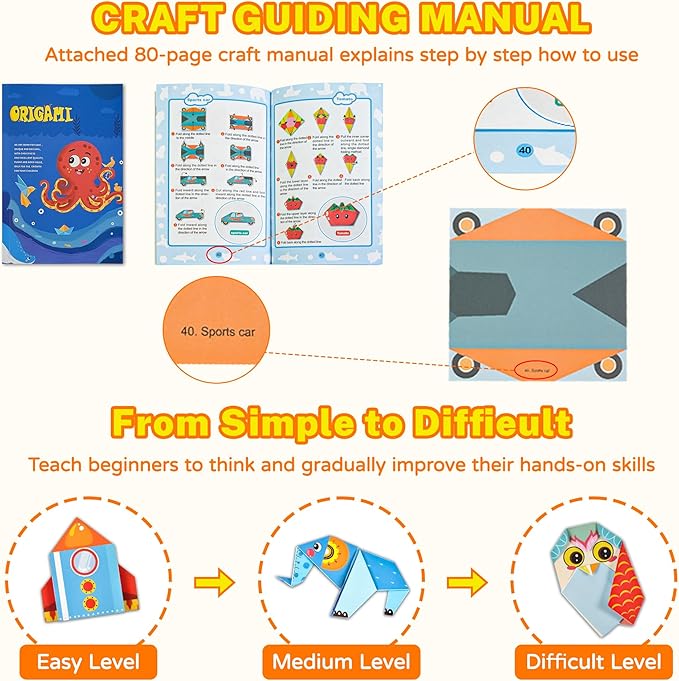 Craft Origami Paper for Kids, 204 Sheets Colorful Folding Paper - Image 2