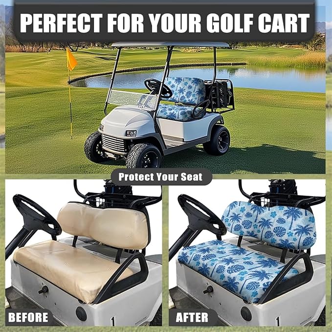 Suobstales Golf Cart Front and Rear Seat Cover Set for EZGO TXT RXV & Club Car DS 2 Passenger, Washable Bench Seat Covers Kit