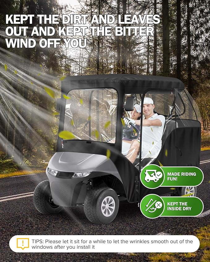 moveland Golf Cart Enclosure, Waterproof 600D Polyester w/Clear PVC Windshield, Compatible with EZGO Golf Carts (Fits 2 & 6 Passenger Models)