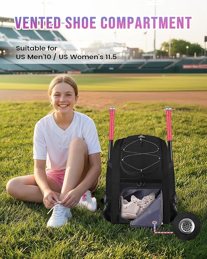 MATEIN Softball Bag, Lightweight Baseball Backpack with Shoe Compartment, Baseball Bag with Fence Hook for TBall Bat & Equipment, Softball Gifts Catchers Backpack for Women Fit Catcher’s Mitt, Helmet