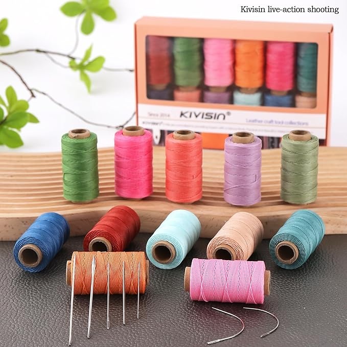 0.55mm Bonded Round Waxed Polyester Thread 76 Yards Each, 12 Rainbow Color Wax - Image 9