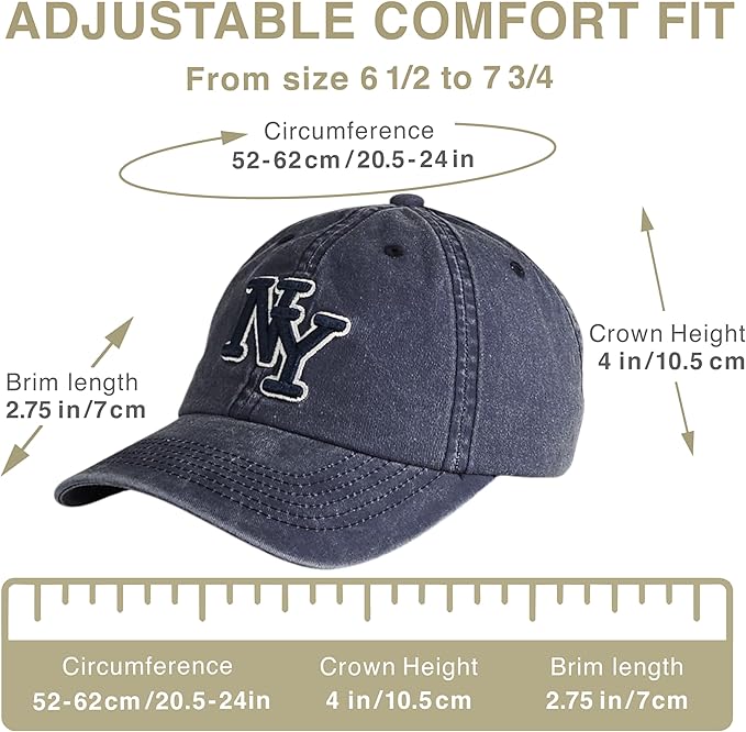 NY 3D Embroidered Cotton Dad Hat – New York Baseball Cap, Adjustable Metal Buckle Strap, Unstructured Low-Profile Style
