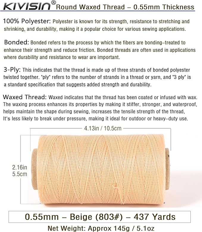 Sturdy Bonded Waxed Polyester Thread, 437 Yards Wax String Cord - Image 2