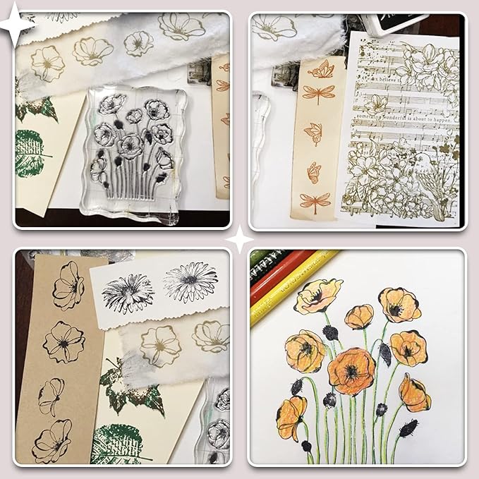 ORIGACH 9 Sheets Plants and Flowers Clear Stamps Silicone Transparent Stamps - Image 4