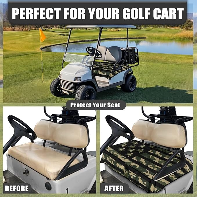 Golf Cart Seat Covers, Universal Golf Cart Seat Towel Blanket with 4 Front Pockets & Nonskid Bottom Fits for Club Car 2 Person Seats Golf Carts
