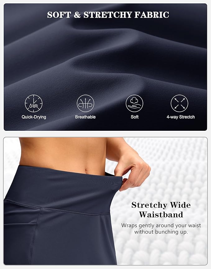 Women's Golf Skirts Skort 4 Side Pockets High Waisted Stretchy Tennis Skirt with Short Athletic Casual