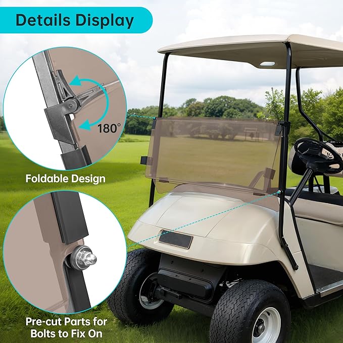 10L0L Golf Cart Windshield for EZGO TXT Gas and Electric 1995-up, Foldable Golf Cart Windscreen, Anti-UV and Impact Resistant, Clear/Tinted