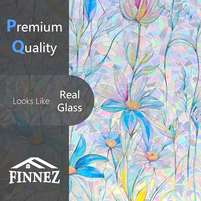 FINNEZ Window Privacy Film Stain Glass Film Flowers Rainbow Window Film Window - Image 6