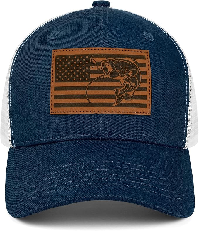Fishing Hat Fishing Gifts for Men Bass Fish Flag Gear Accessories Stuff Trucker Hat Snapback Baseball Cap