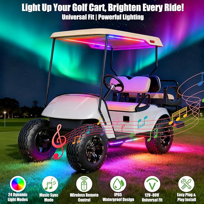 10L0L 6 Pack Golf Cart Underglow Lights,RGB LED Light Strips Waterproof Underbody Lighting Kit for Yamaha EZGO Golf Cart Accessories