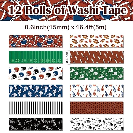 12 Rolls Football Washi Tape Sports Rugby Masking Tape Sport Decorative Tape - Image 2