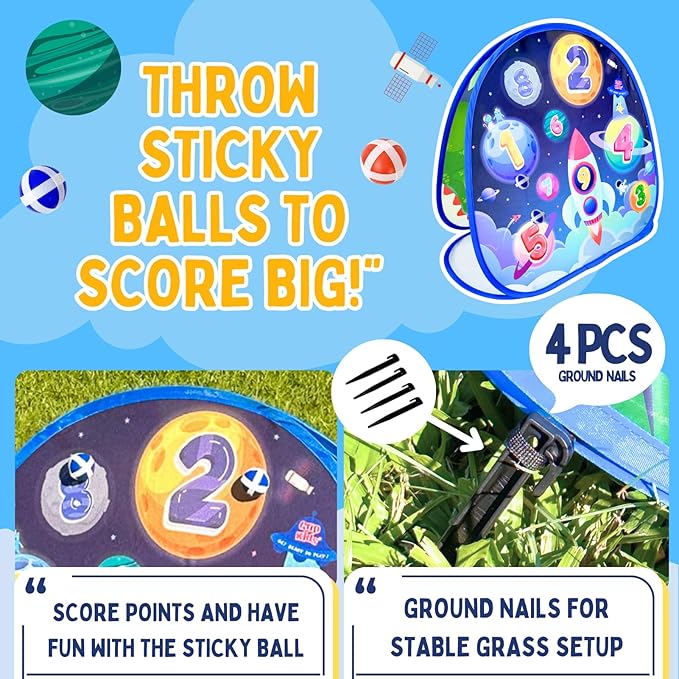 2 in-1 Dinosaur and Spaceship-Themed 27-inch Bean Bag Toss Game Set - Image 6