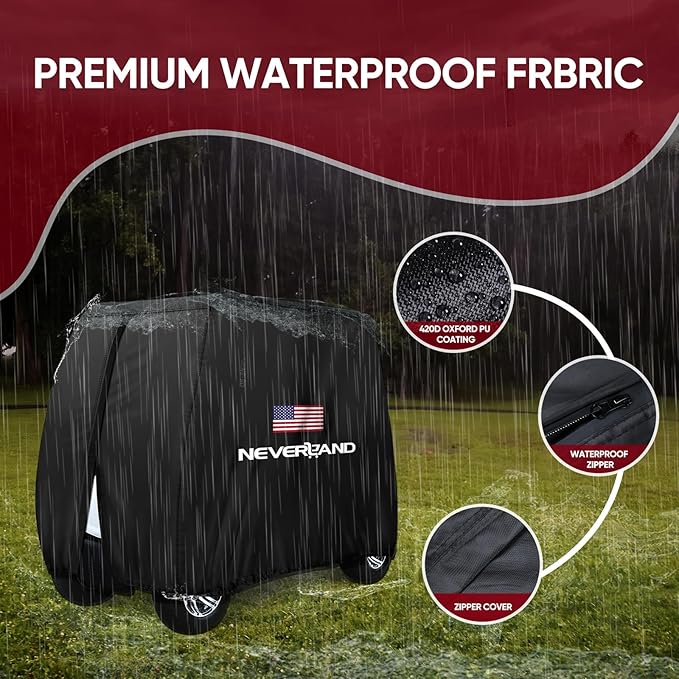 NEVERLAND Golf Cart Cover 2 Passenger - 420D Waterproof Golf Cart Covers Extended Roof Compatible with EZ GO Club Car Yamaha Golf Carts, Outdoor Dustproof 2 Seat Club Car Cover (Up to 95 Inch)