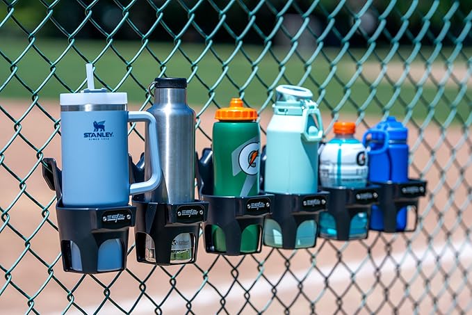 Fence Cup Holder | Drink Holder for Chain Link Fence | Fits Stanley, Yeti & Gatorade | Baseball Dugout, Softball, Pickleball & Tennis | Made in USA | The Fence Buddy (Black)
