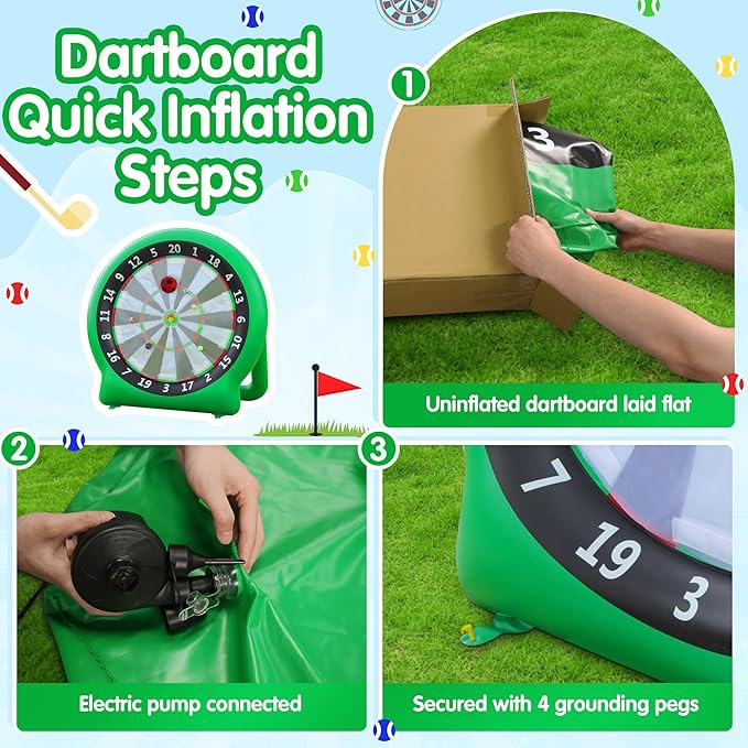 6FT Inflatable Dartboard, Giant Kick Darts Soccer Darts Golf & Throw Dart - Image 4
