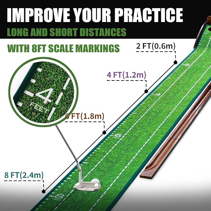 GimYaa Golf Putting mat Green Indoor and Outdoor with Auto Ball Return,Game Practice Golf Gifts for Home, Office, Backyard Indoor Golf and Outdoor Use, Crystal Velvet Mat