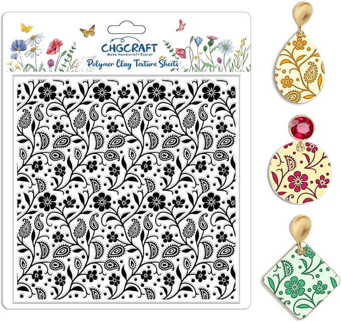 CHGCRAFT Paisley Pattern Polymer Clay Texture Sheet Vines Vintage Flowers by chgcraft