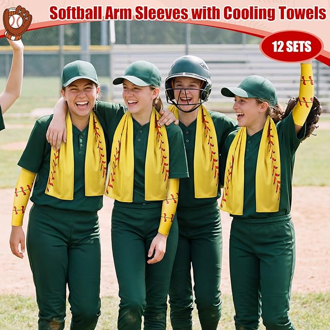 Soulchen 24 Pcs Ice Cream Drip Baseball Softball Gift Accessories 40"x12" Microfiber Cooling Towels and Arm Sleeves for Party