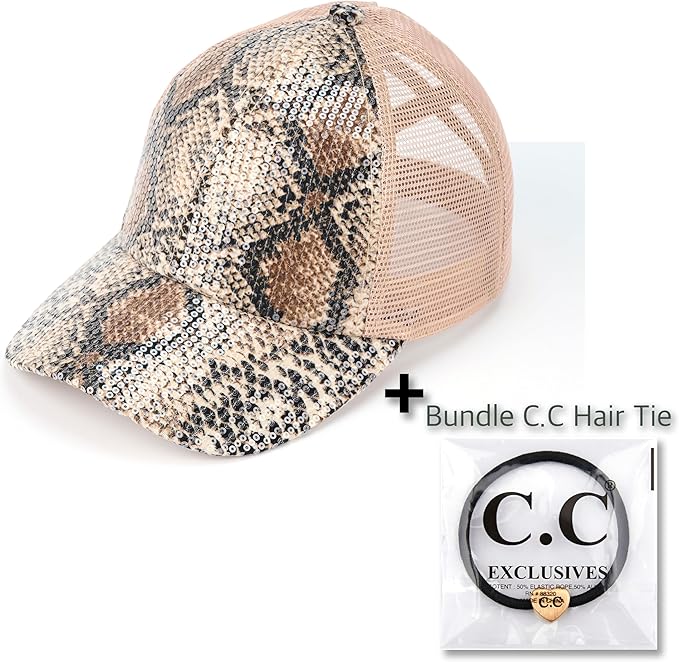 C.C Ponycap Messy High Bun Ponytail Adjustable Glitter Mesh Trucker Baseball Cap