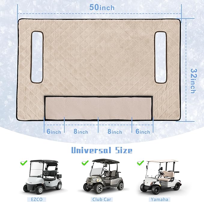 YOKYHOM Golf Cart Seat Covers with 4 Front Pockets, Thick Seat Towel Blanket with Non-Slip Backing, Fits EZGO, Club Car, Yamaha and More 2 & 4 Passenger Golf Carts, Khaki