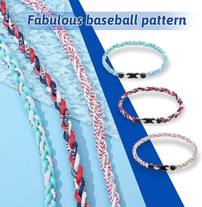 Junkin Baseball Necklaces Three Braided Rope Titanium Necklace for Fans Team Gifts Boys Men Player Softball Sports