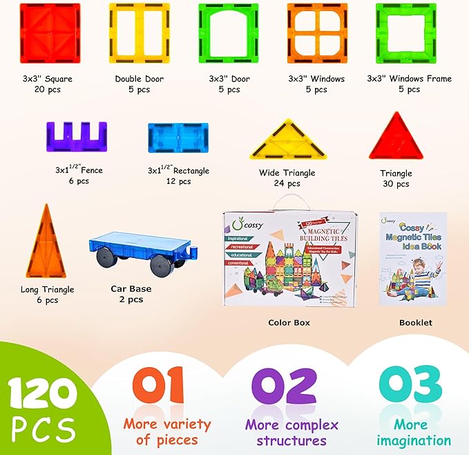 cossy 120Pcs Magnetic Tiles Magnetic 3D Building Blocks Set Educational - Image 7