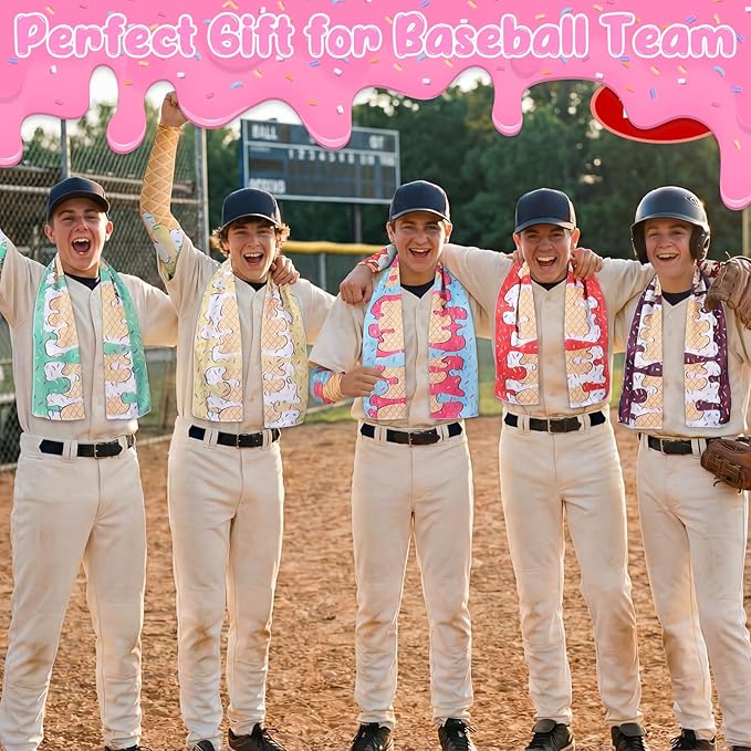 Soulchen 24 Pcs Ice Cream Drip Baseball Softball Gift Accessories 40"x12" Microfiber Cooling Towels and Arm Sleeves for Party