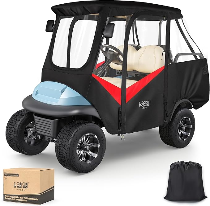 10L0L 4-Passengers Golf Cart Enclosure for Club Car Precedent 57" Short Roof, 600D Waterproof Clear Rain Cover with Security Side Mirror Openings, All Weather Waterproof Snowproof Driving Covers