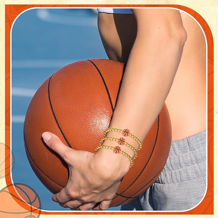 Tondiamo 24 Pcs Cheer Baseball Softball Soccer Basketball Football Tennis Bracelets Gifts Bulk Beaded Stretch Bracelets Charm Gifts Sport Jewelry Party Favors Supplies
