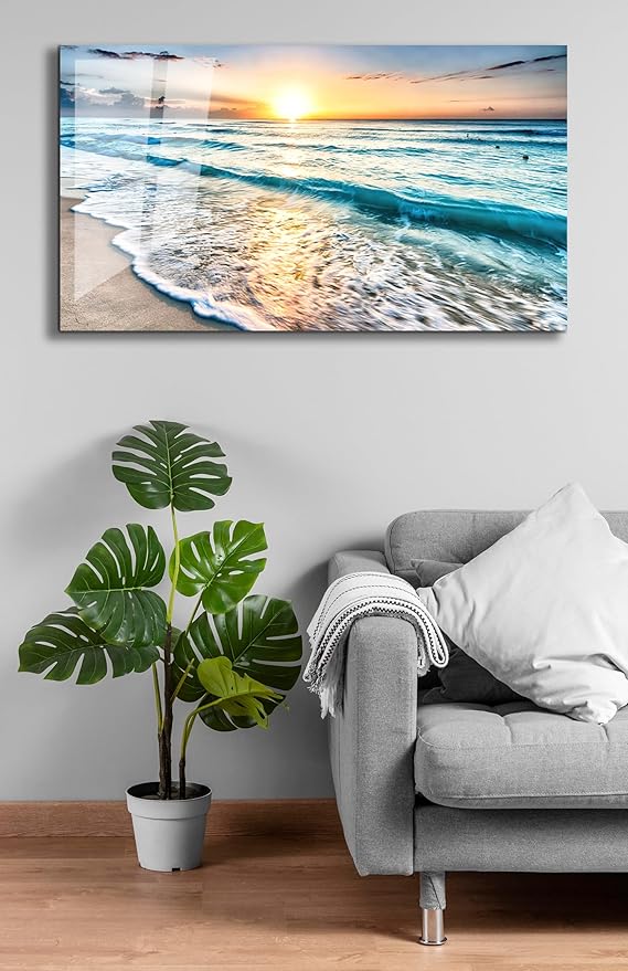 SpiritualHands Sea beach ocean white sand Tempered Glass Wall Art Painting - Image 4