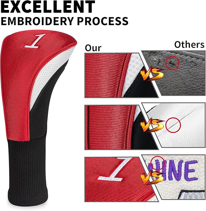 Golf Club Head Covers for Woods 3/4/5/6 Pieces Long Neck Mesh Sports Golf Club Headcovers Set with Interchangeable No. Tags 3 4 5 6 7 X Golf Accessories for Men Women