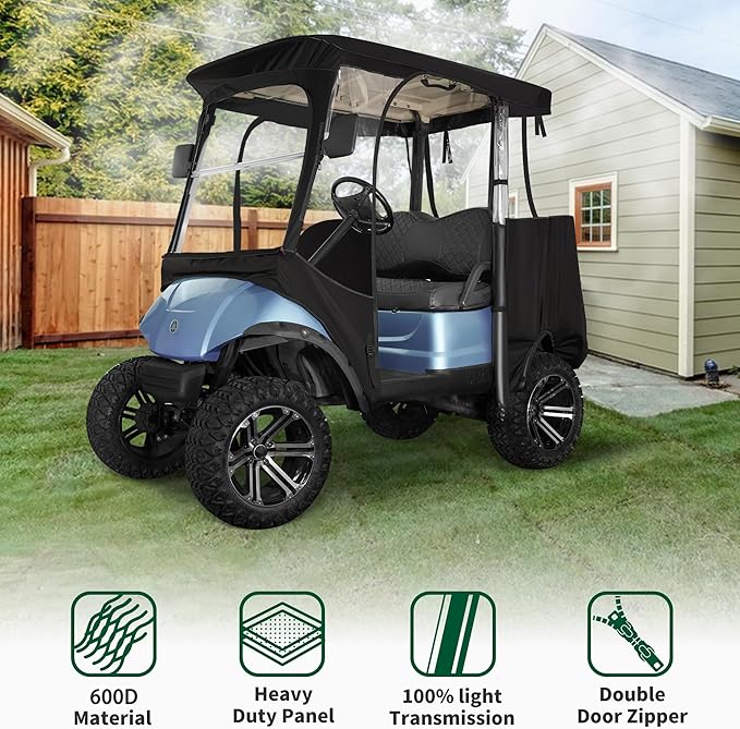 10L0L Heavy Duty Golf Cart Enclosure 600D 2-Passenger Fit for Yamaha G14 G16 G22 G29 Drive 2 Golf Cart Transparent Golf Cart Cover Waterproof Windproof Snowproof - Black