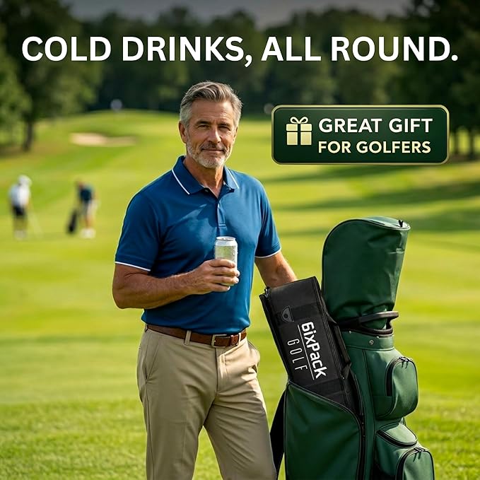 Golf Cooler Bag with 2 Ice Packs - Insulated Golf Bag Cooler Holds 6 Cans, Fits Most Golf Bags - Soft Portable Cooler for Hot Days on the Course, Golf Accessories for Men