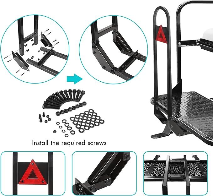 10L0L Golf Cart Rear Seat Safety Grab Bar & Trailer Hitch with Receiver Universal Fits Yamaha,Club Car, EZGO,Street Legal Heavy Duty Grab Bar w/Triangle Safety Sign