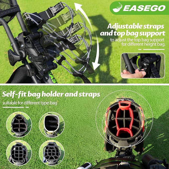 Golf Push Cart 3 Wheel : Golf Bag Cart Foldable with Phone Holder/Cup/Umbrella Holder Compact Golf Pull Carts Quick Fold Golf Caddy Push Carts with Large Wheelbase for Different Terrain