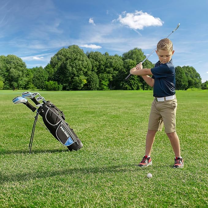 PGA Tour Youth Golf Club Set for Ages 5-15+ (3’5”-5’10”), Right and Left-Handed Kids Golf Sets – Beginner Junior Golf Clubs with Lightweight Stand Bag, Mallet Putter, Hybrid, Driver