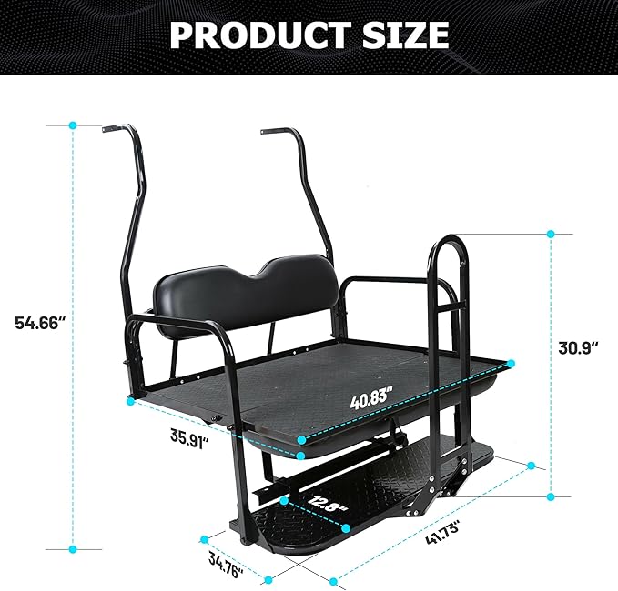 ECOTRIC Rear Golf Cart Folding Seat w/Grab Bar Compatible with 2000.5-Up Club Car DS 400 lbs Back Flip Seat Black