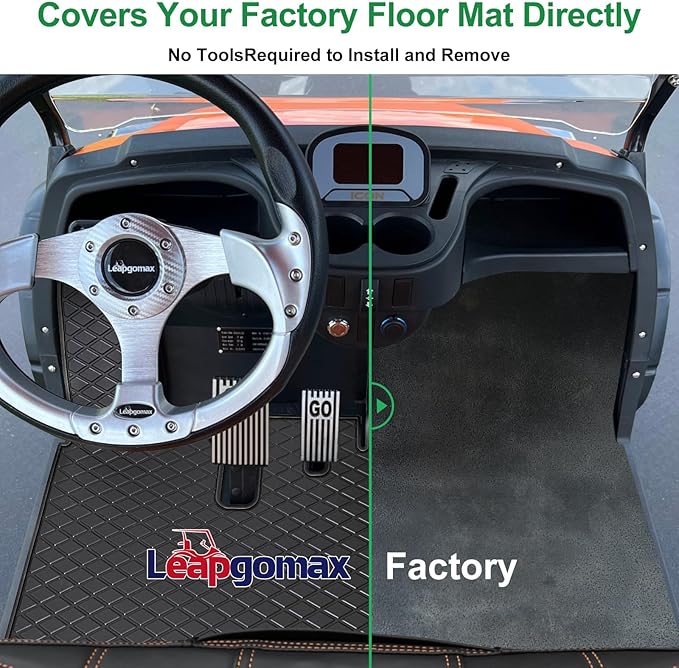 Golf Cart Floor Mat for ICON i20 i40 Full Coverage Floor Liner Mat Replacement Compatible with iCON Golf Carts (i20, i40) and Advanced EV (Gen1) Rubber Non-Slip Easy to Clean