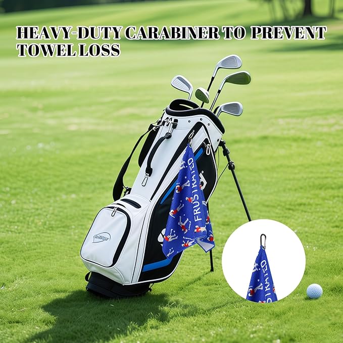 Microfiber Golf Towels (16" X 24") with Carabiner Clip, Waffle Pattern Golf Towel Hook and Loop Fastener, Golf Club Towel, Premium Golf Accessories, Gift for Men, Golfers, Dad (Royal Blue)